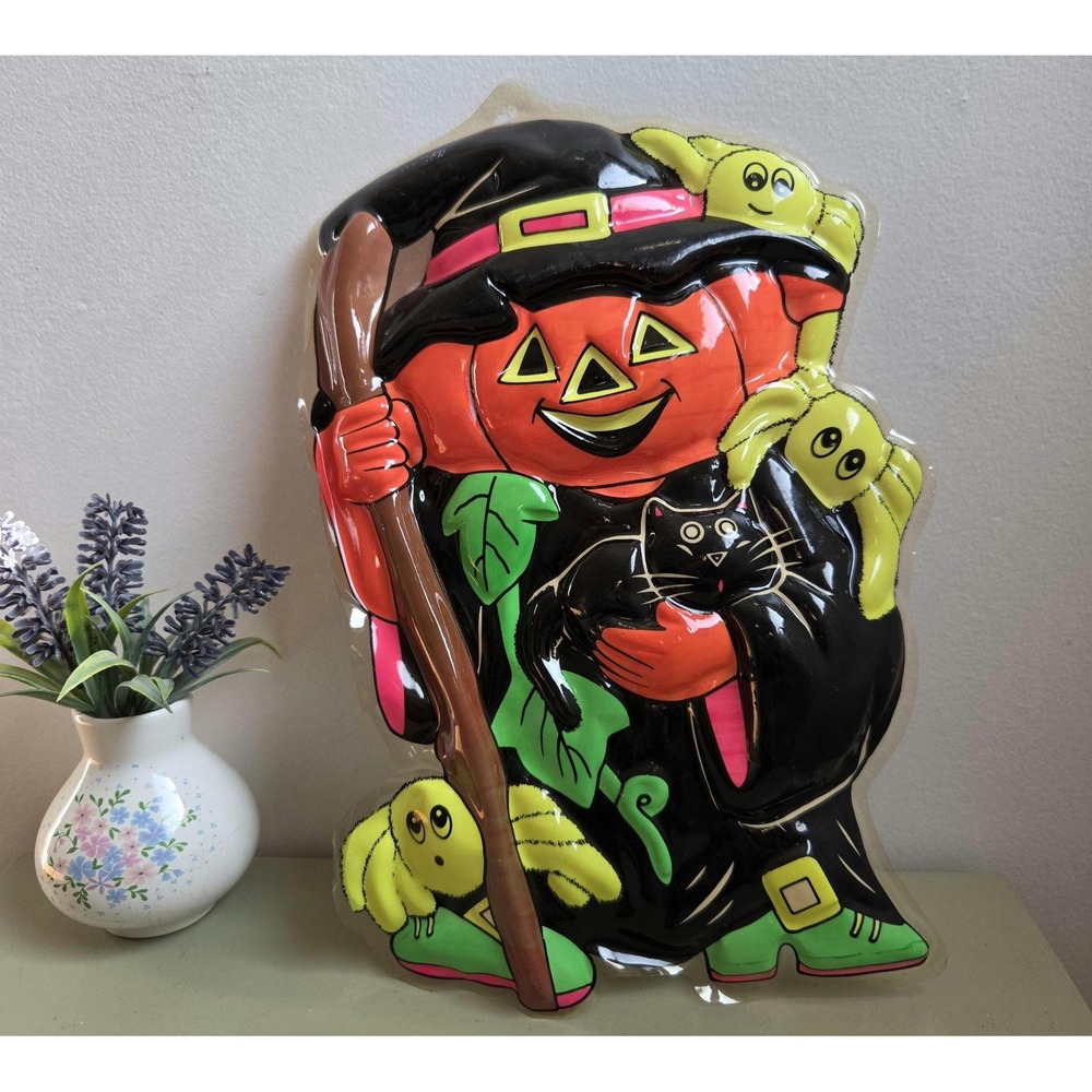 Vintage Halloween Pumpkin Witch Black Cat Wall Decor Universal Electric